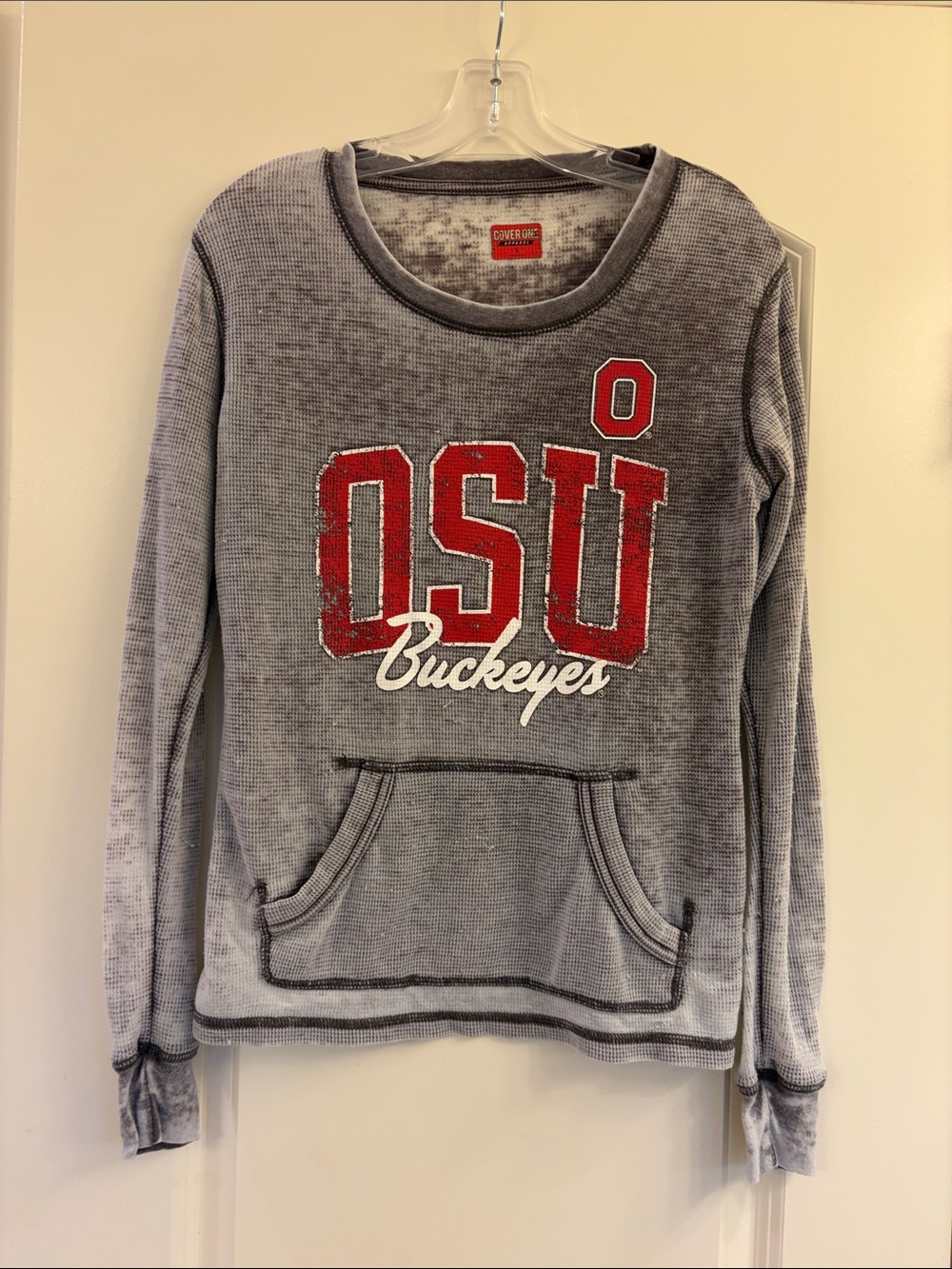 OSU Buckeyes Gray Crewneck Waffle-Knit Pullover